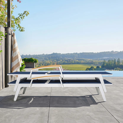 Canyon Set of 2 Aluminum Patio Chaise Lounge with USA-Made Phifertex® Textilene