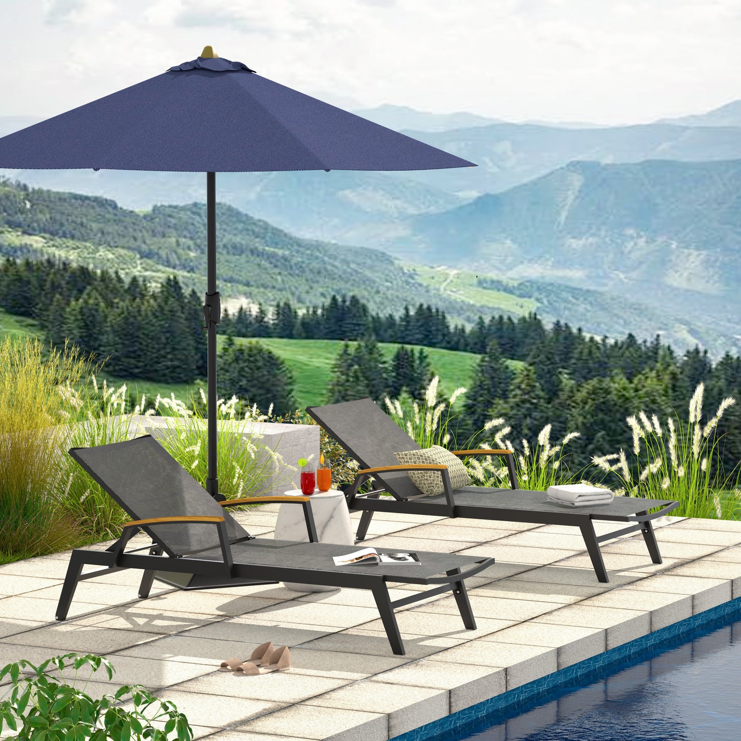 Canyon 2PCS Outdoor Aluminum Chaise Lounge With Phifertex® Sling Fabric