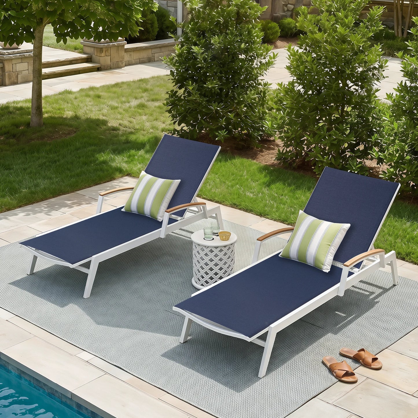 Canyon Set of 2 Aluminum Patio Chaise Lounge with USA-Made Phifertex® Textilene