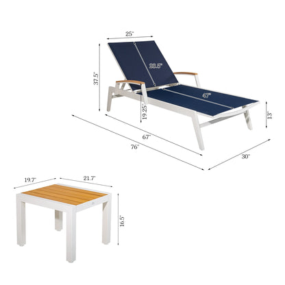 Canyon 3pcs Outdoor Chaise Lounge Set with Teak Side Table