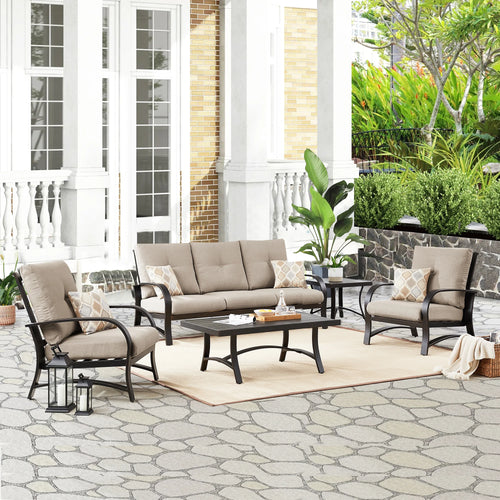 Peak Home Furnishings Chamber 5 Pieces Aluminum Outdoor Furniture Sofa Sets with Sunbrella® Cushions