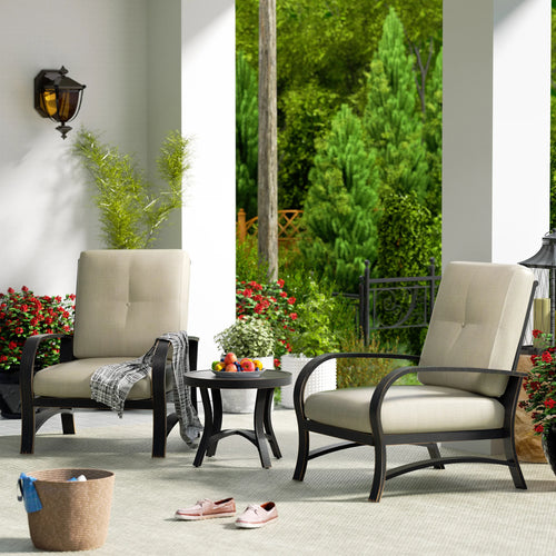 PEAKHOME FURNISHINGS Chamber 3 pieces Outdoor Bistro Sets with Swivel Chair and Sunbrella® Cushions