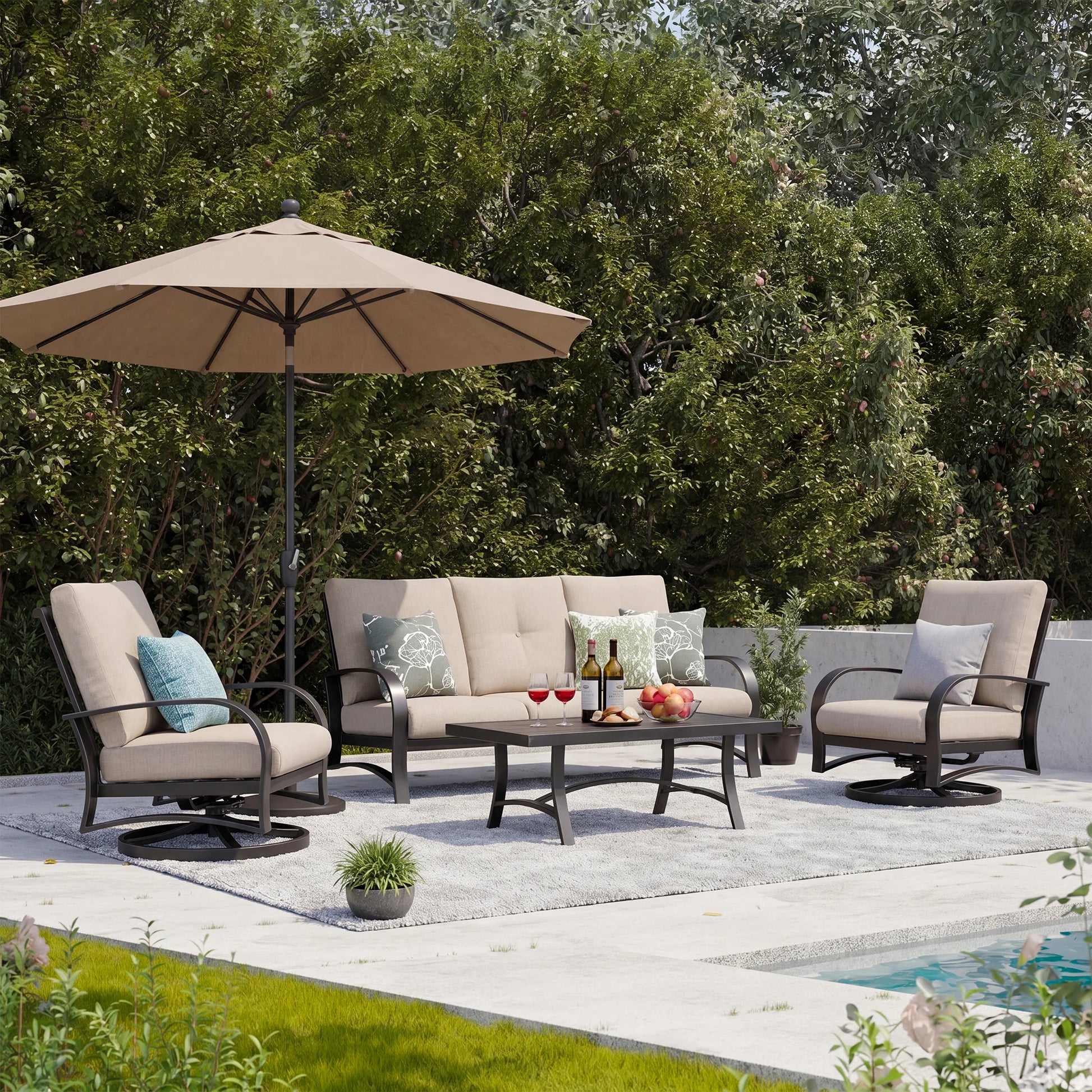 Chamber 4 Pieces Aluminum Patio Conversation Sets with Sunbrella® Cushions