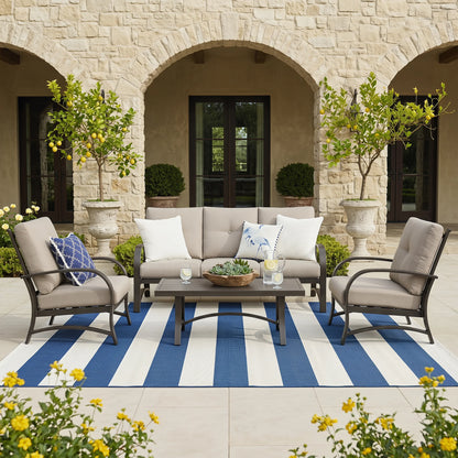 Chamber 4 Pieces Aluminum Patio Lounge Seating Sets with Sunbrella® Cushions