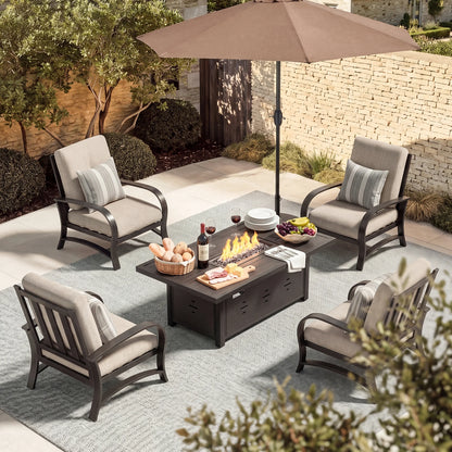 Chamber 4 Seat Outdoor Club Chair Sets With Sunbrella® Cushions And Fire Pit Table