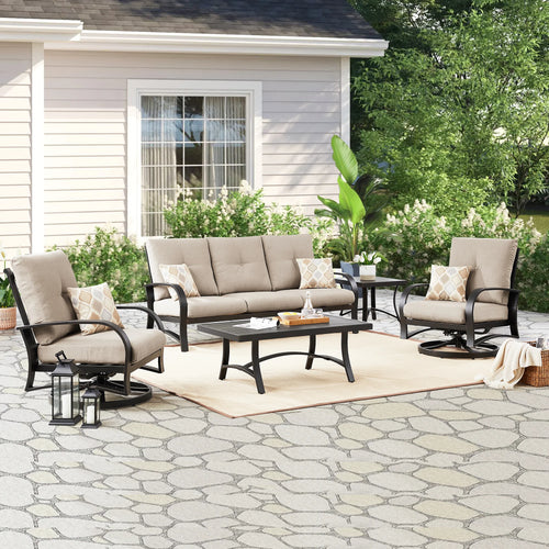 Peak Home Furnishings Chamber 5 Pieces Aluminum Outdoor Furniture Sofa Sets with Sunbrella® Cushions
