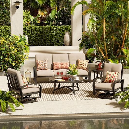 Chamber 5 Seat Patio Conversation Sofa Sets With Sunbrella® Cushions and Side Table