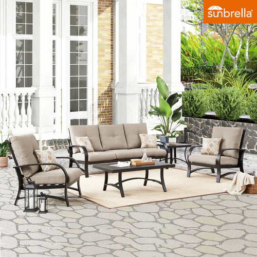 Chamber 5 Pieces Aluminum Patio Conversation Sofa Sets with Sunbrella® Cushions