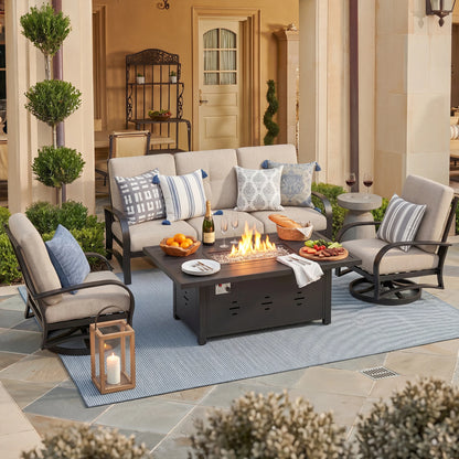 Chamber 5 Seater Outdoor Swivel Seating Set With Sunbrella® Cushions And Fire Pit Table