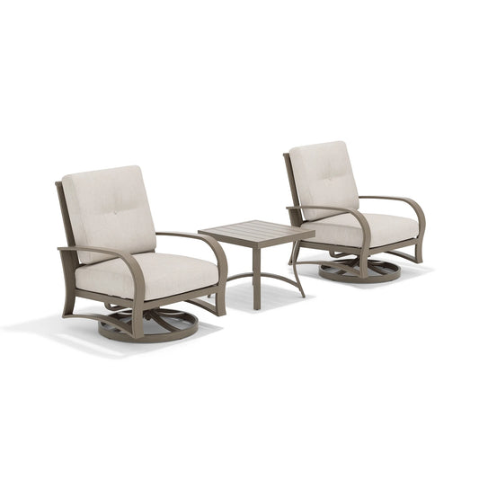 Two swivel chairs with a side table 