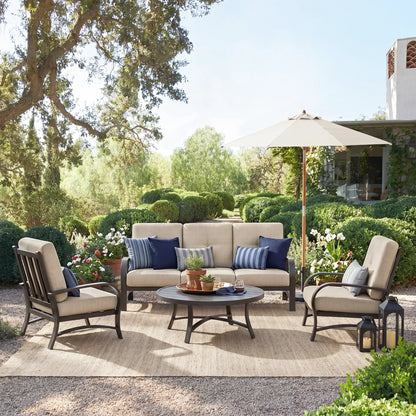 Chamber Patio Sofa and 2 Chairs with Round Coffee Table