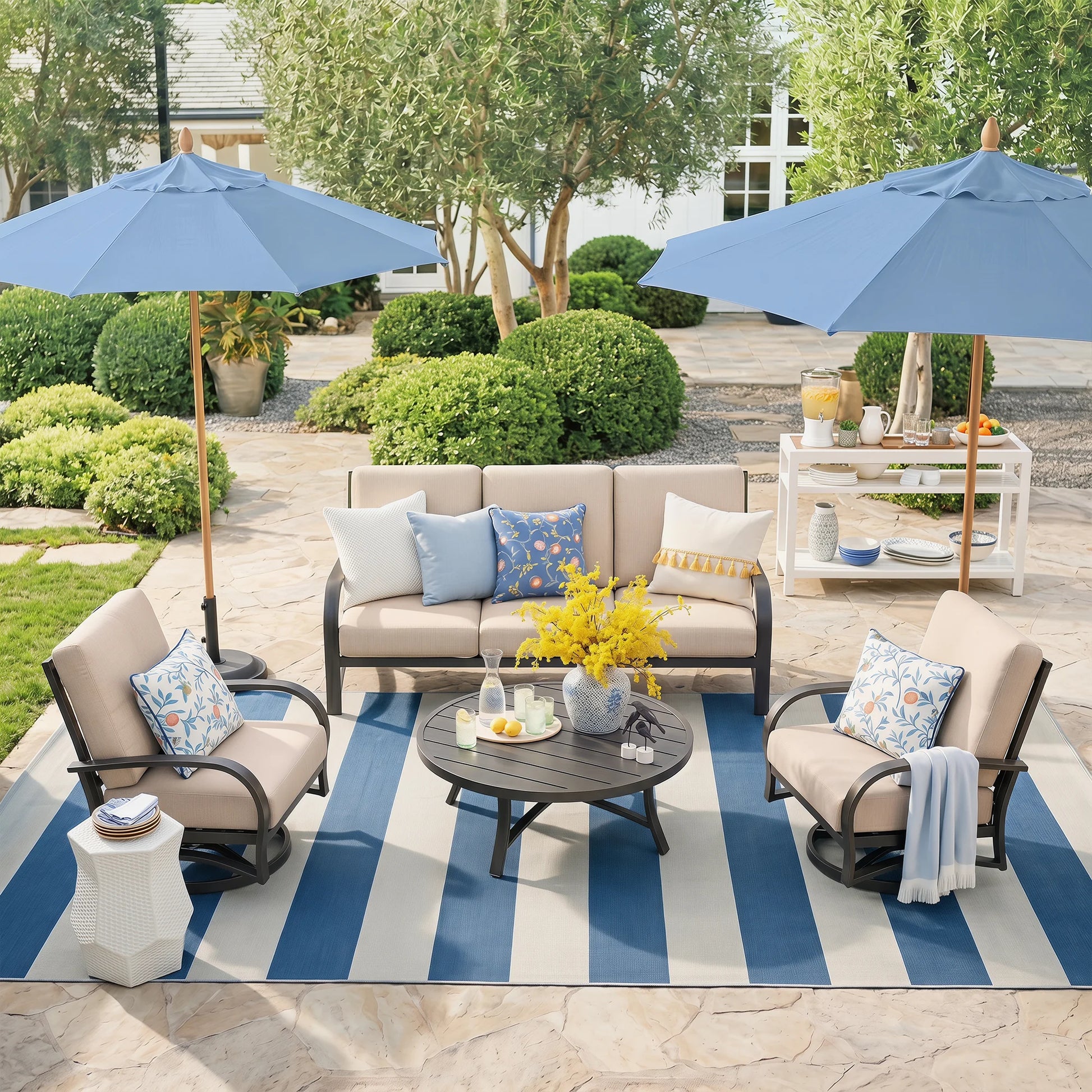 Chamber Outdoor 2 Swivel Chair and Sofa With Round Coffee Table