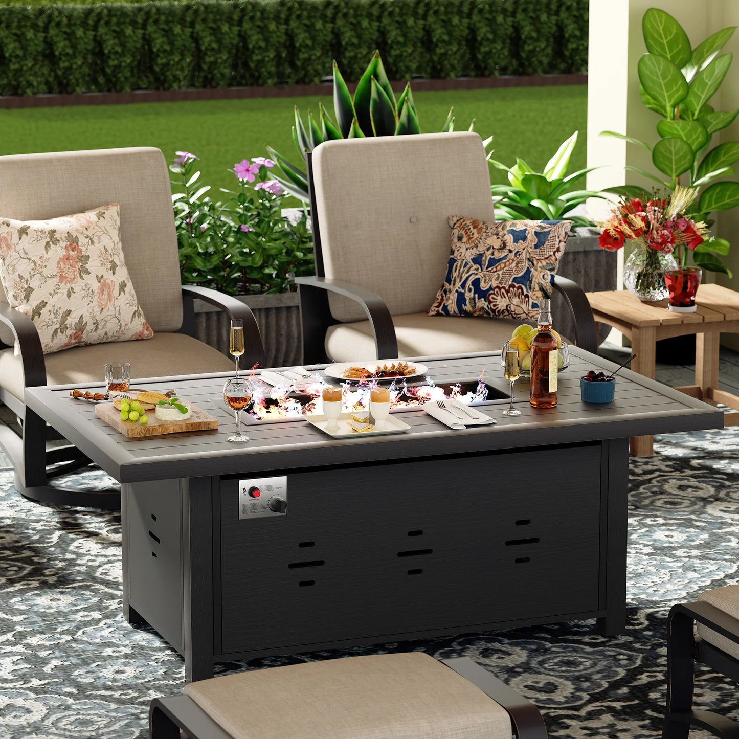 Chamber 4 Seat Patio Swivel Chair Sets With 56'' Fire Pit Table