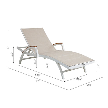 Measurement chart of a lounge chair with dimensions on a white background