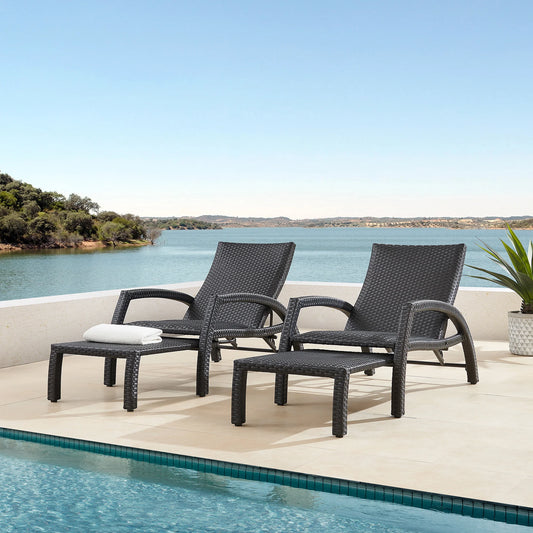 Chambray Outdoor Aluminum Woven Padded Chaise Lounge Set with Retractable Ottoman