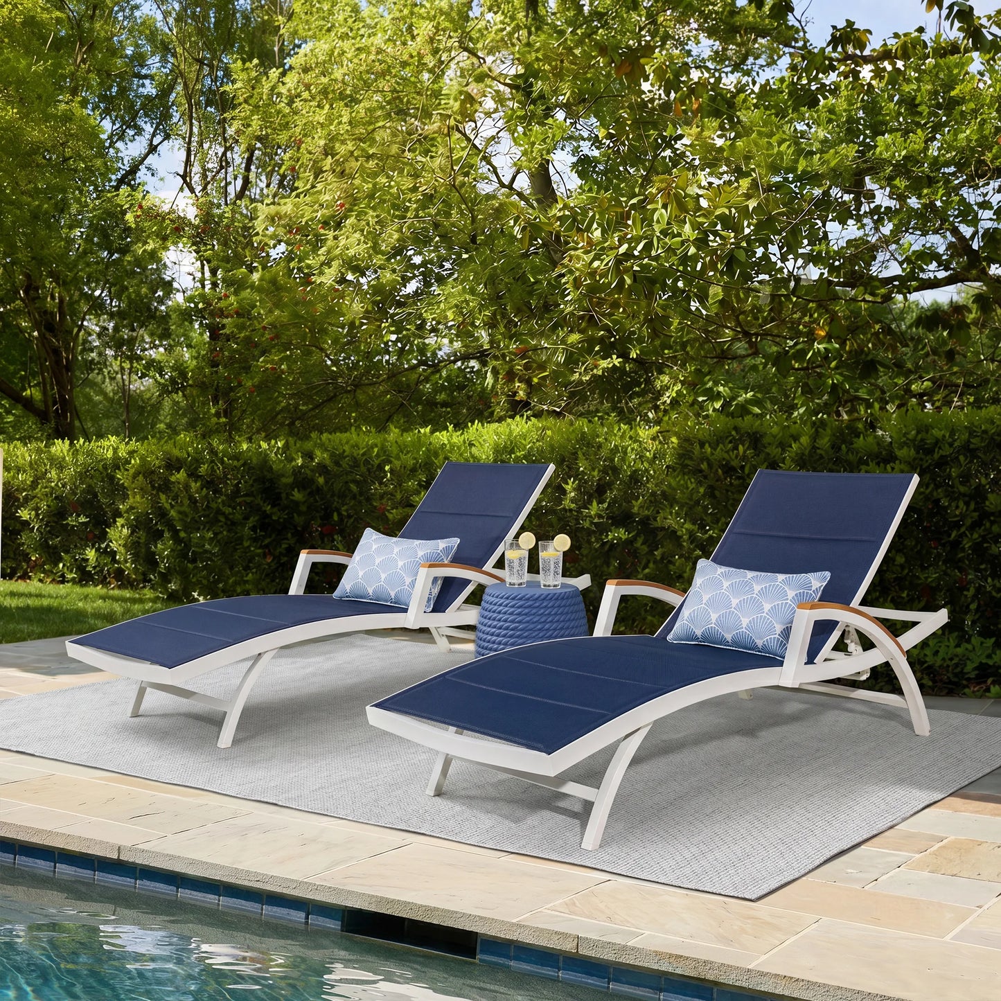 Chambray Patio Chaise Lounge Set of 2 With USA Phifertex® Textilene