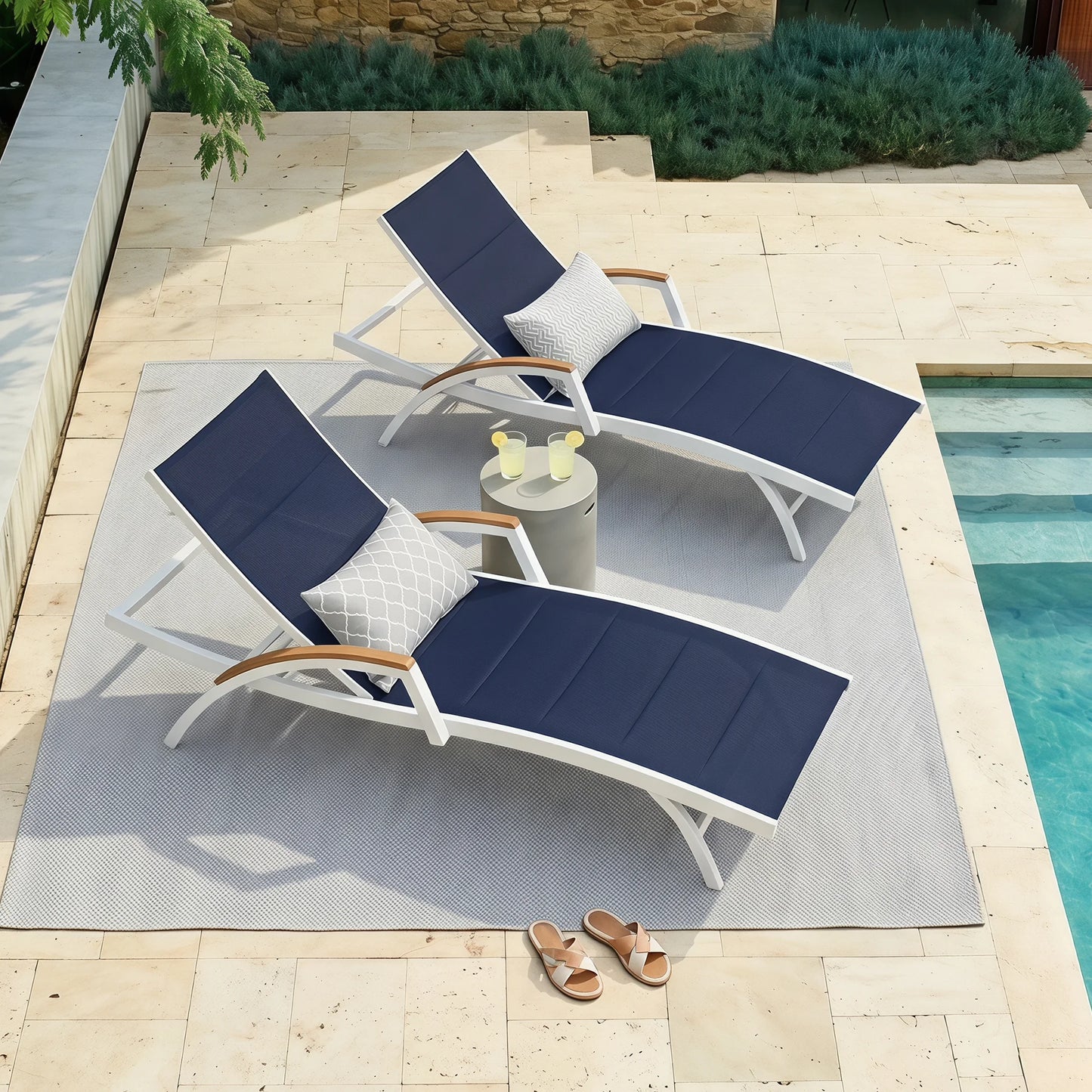 Chambray Patio Chaise Lounge Set of 2 With USA Phifertex® Textilene