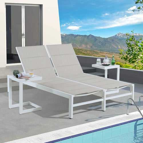 Patio Padded Aluminum Double Textilene Chaise Lounge Outdoor Adjustable Recliner Chairs with Wheels and Quick Dry Foam