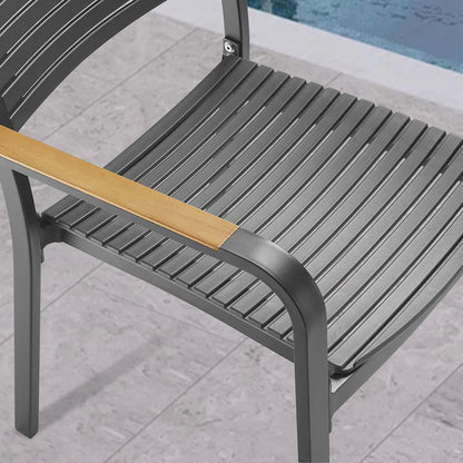 Nuova Aluminum/Teak Outdoor Dining Set With Stackable Chair