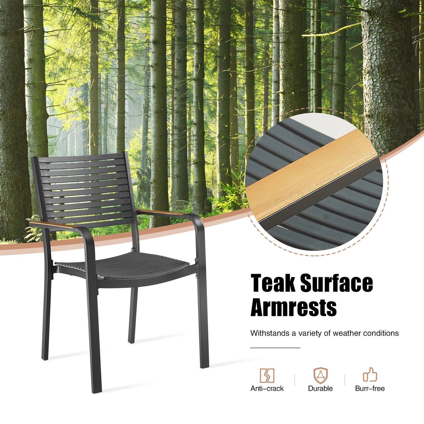 Nuova Aluminum/Teak Outdoor Dining Set With Stackable Chair