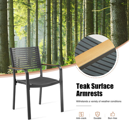 Nuova Aluminum/Teak Outdoor Dining Set With Stackable Chair