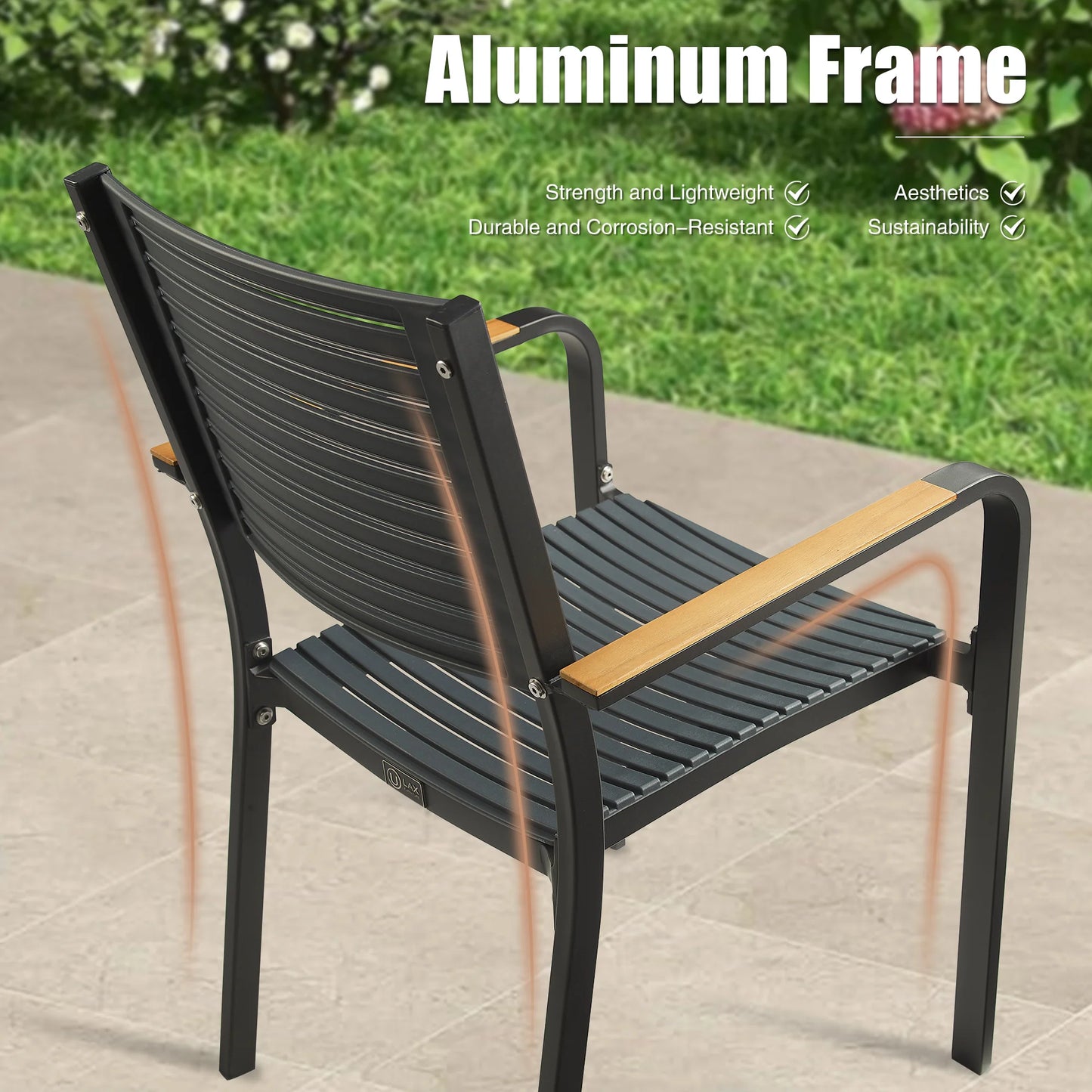 Nuova Aluminum/Teak Outdoor Dining Set With Stackable Chair