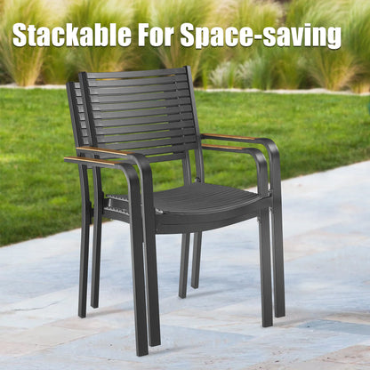 Nuova Aluminum/Teak Outdoor Dining Set With Stackable Chair