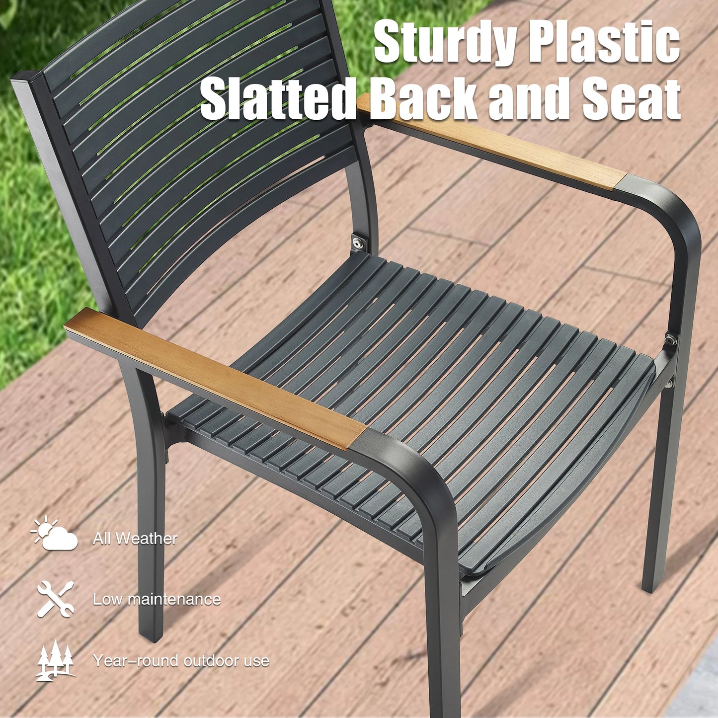 Nuova Aluminum/Teak Outdoor Dining Set With Stackable Chair