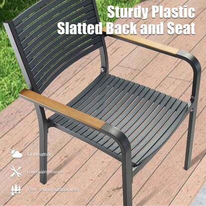 Nuova Aluminum/Teak Outdoor Dining Set With Stackable Chair