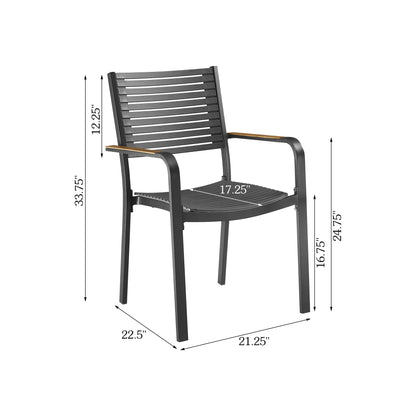 Nuova Aluminum/Teak Outdoor Dining Set With Stackable Chair