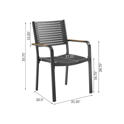 PEAKHOME Nuova Aluminum/Teak Outdoor Dining Set With Stackable Chair