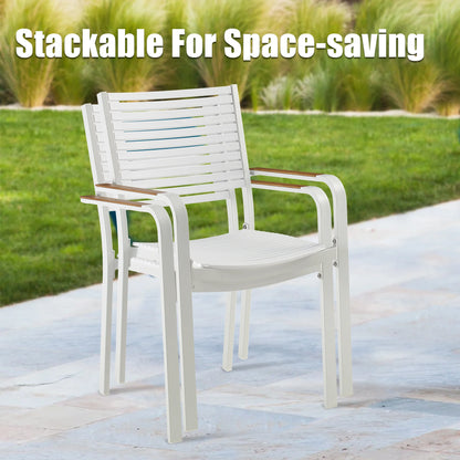 PEAKHOME Nuova Outdoor Dining Set With 60" Round Teak Table and Stackable Chairs
