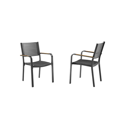 Two black metal chairs with armrests 