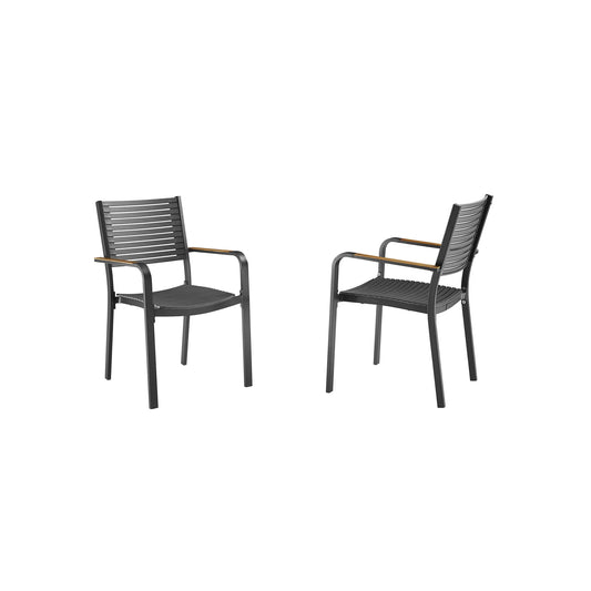 Two black metal chairs with armrests 