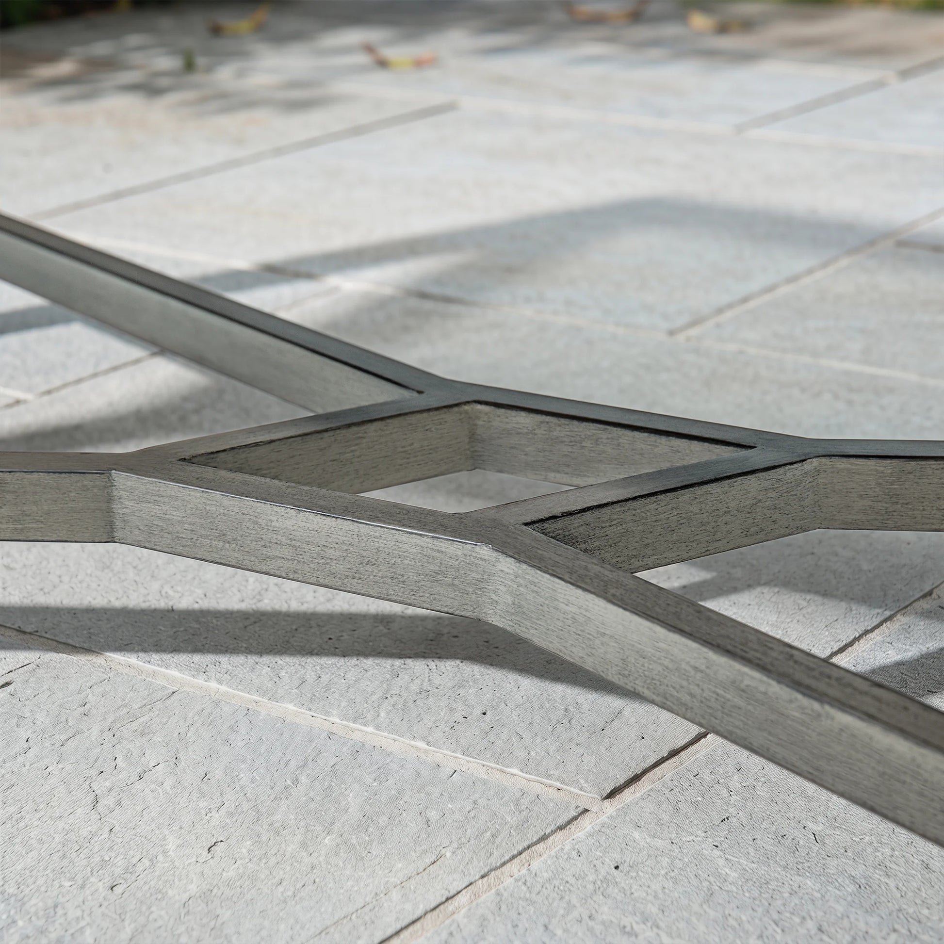 Close-up of interlocking stone pavers on a patio