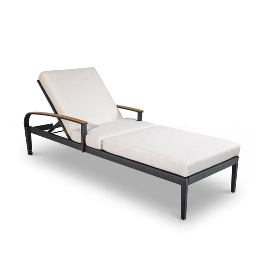White lounge chair with black frame on a white background