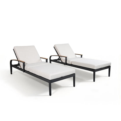 Two lounge chairs with white cushions on a white background