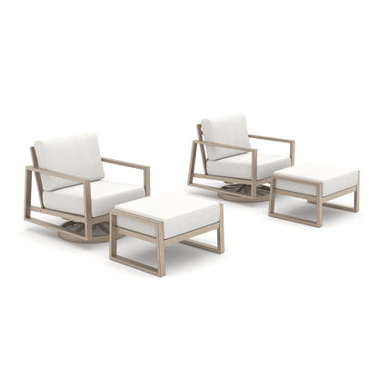 Outdoor furniture set with chairs and ottoman on a white background