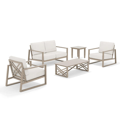 Hamarto 5 Pieces Aluminum Patio Conversation Loveseat Set With Side Table