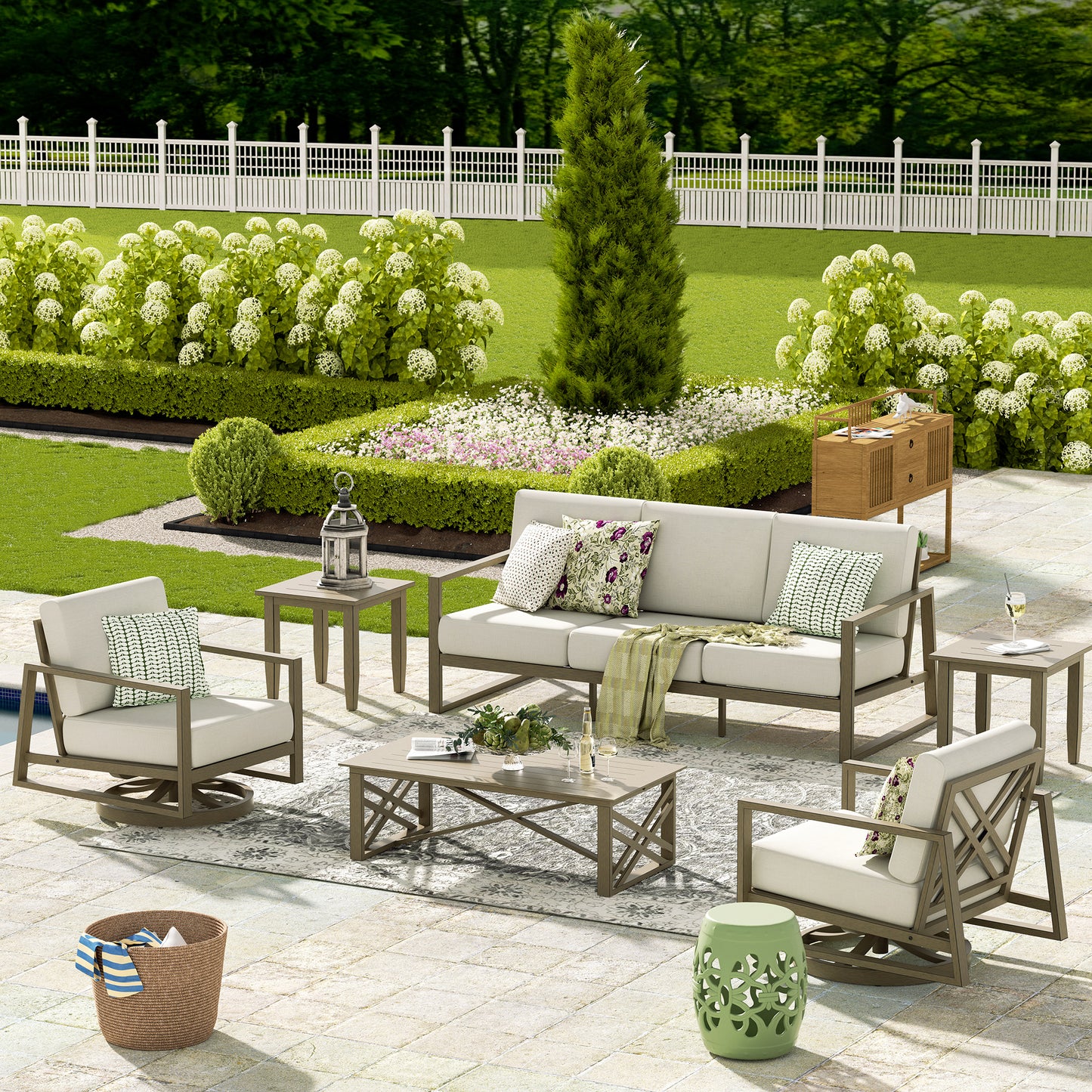 Hamarto 6 Pieces Aluminum Patio Conversation Sofa Set With Olefin Cushions For 5 Person