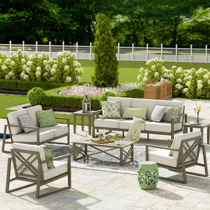 Hamarto 7 Pieces Aluminum Patio Conversation Sofa Set With Olefin Cushions For 7 Person
