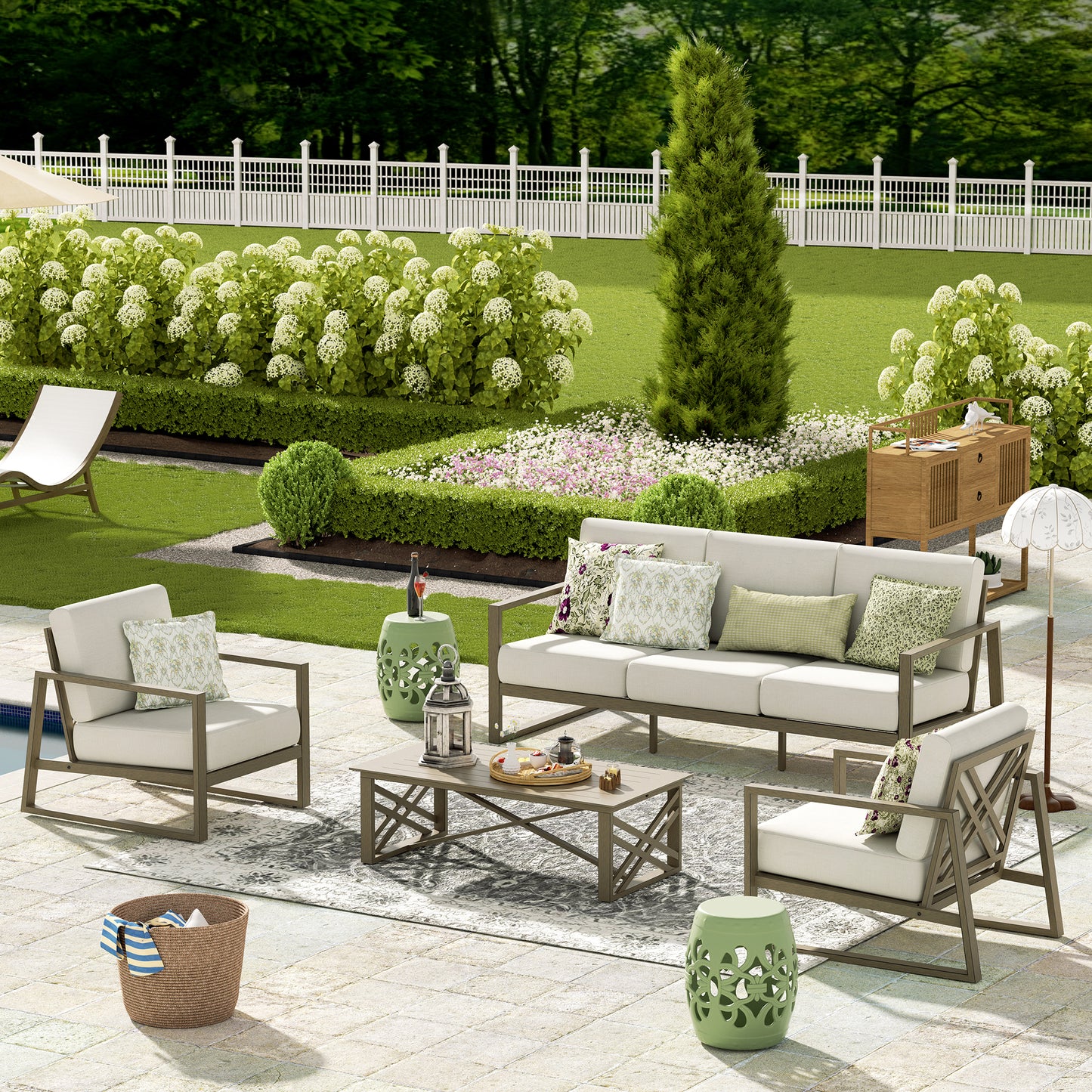 Hamarto 4 Pieces Aluminum Patio Conversation Sofa Set With Olefin Cushions For 5 Person