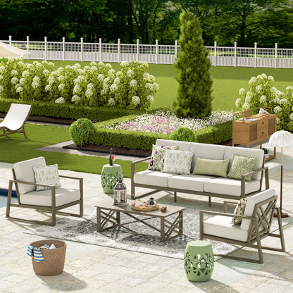 Hamarto 4 Pieces Aluminum Patio Conversation Sofa Set With Olefin Cushions For 5 Person