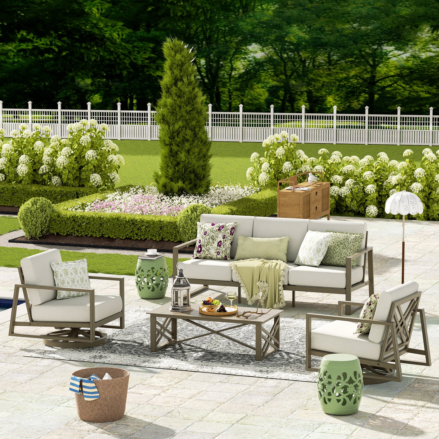 Hamarto 4 Pieces Aluminum Patio Conversation Sofa Set With Olefin Cushions For 5 Person