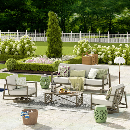 Hamarto 4 Pieces Aluminum Patio Conversation Sofa Set With Olefin Cushions For 5 Person