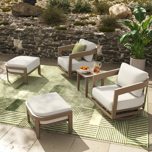 Harmonti 5 Pieces Aluminum Patio Aluminum Swivel Lounge Chairs With Ottomans
