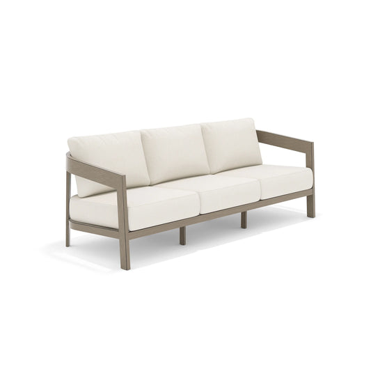 Modern outdoor sofa with beige cushions