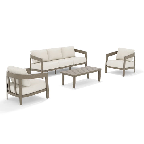 Outdoor furniture set with sofa, chairs, and table 