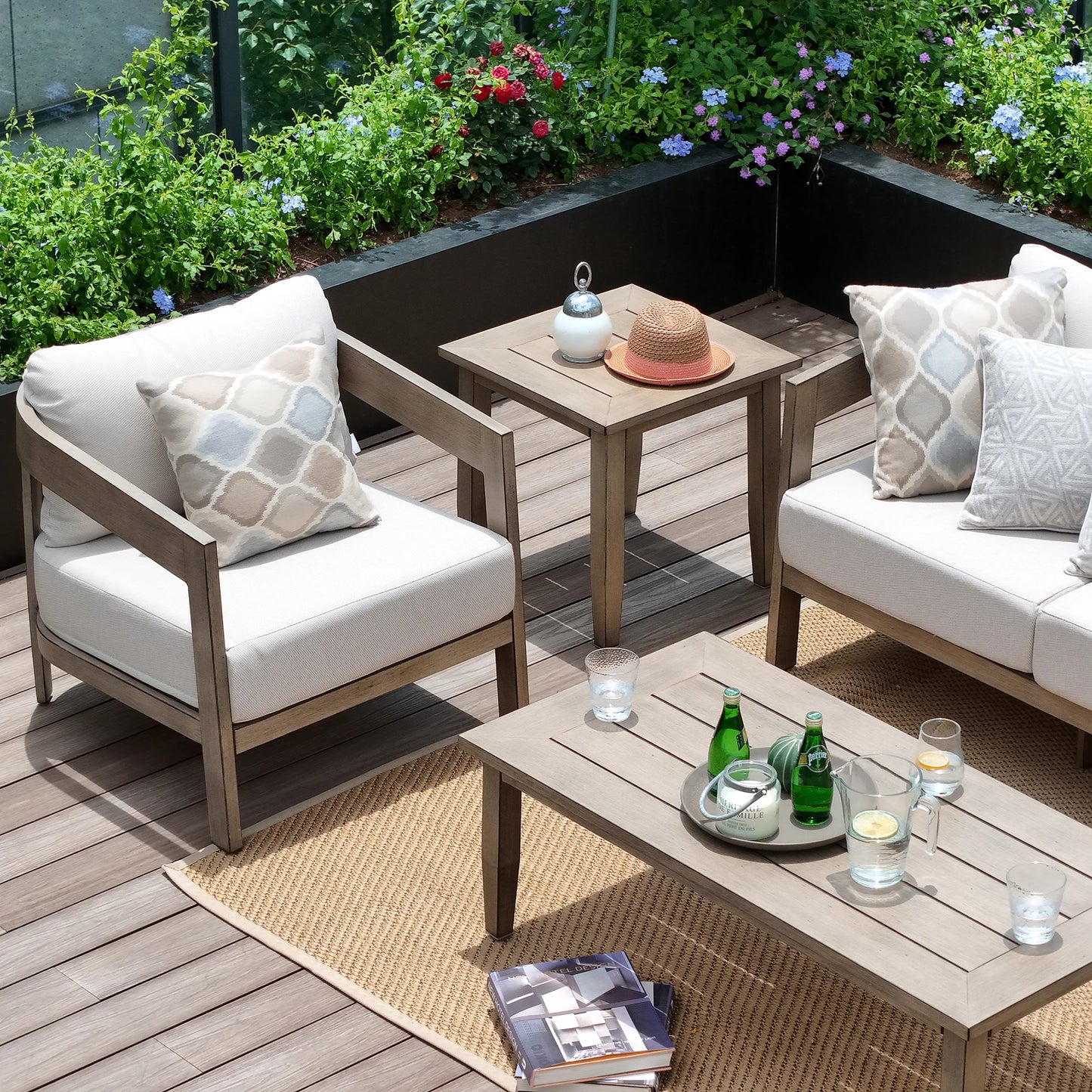 PEAKHOME Harmonti Patio 3-Piece Aluminum Club Conversation Set With Side Table