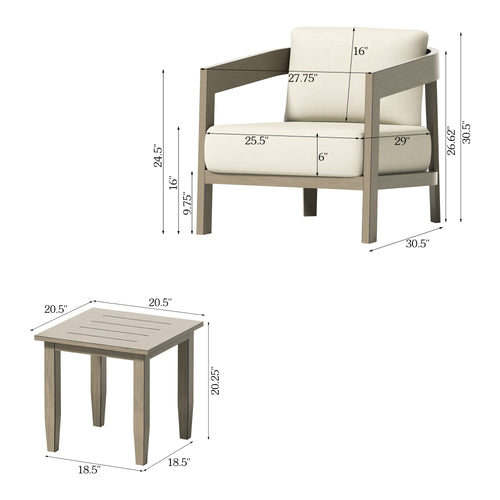 PEAKHOME Harmonti Patio 3-Piece Aluminum Club Conversation Set With Side Table